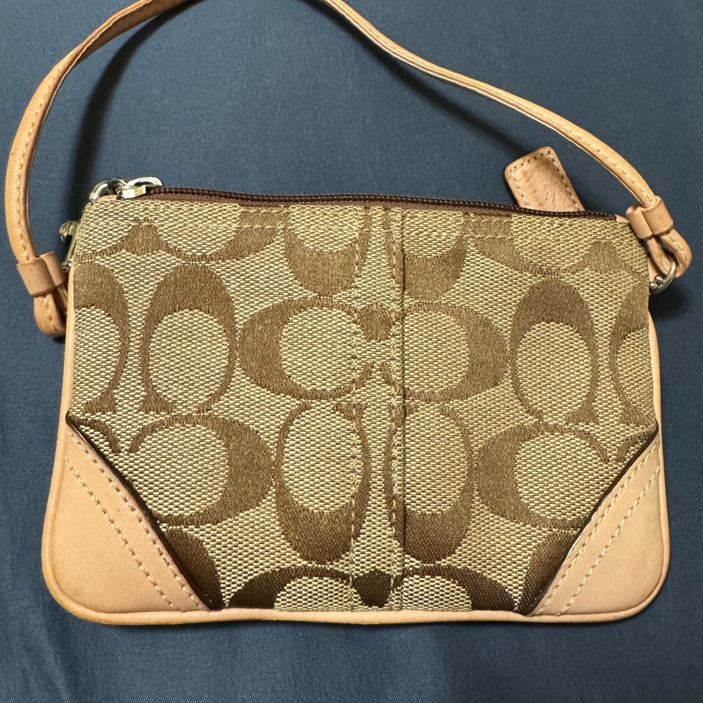 Coach Beige and Brown Signature Clutch